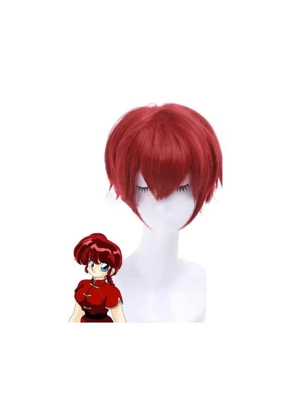 ranma anime oldschool short hair red cosplay wig ранма косплей перука къса червена изкуствена коса