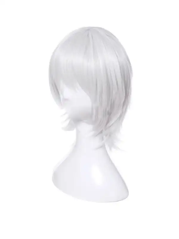 стандартна къса бяла перука изксутвена коса евтина универсална синтетичен косъм косплей