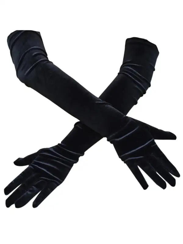 дълги ръкавици велур плюш черни изкуствена материя косплей бал костюм маскарад хелоин опера