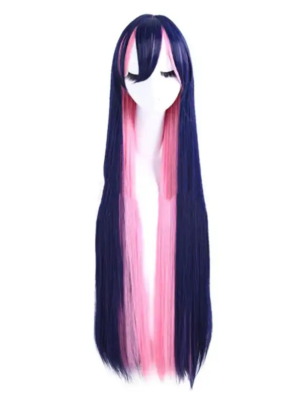 panty and stocking with garter belt anime cartoon cosplay wig long панти стокинг аниме анимация картуун два цвята омбре дълга синя розова изкуствена коса перука косплей
