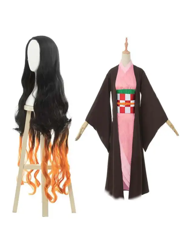 kimetsu no yaiba demon slayer незуко аниме косплей герой омбре коса костюм перука комплект розово кимоно хашира главен герой nezuko kamado