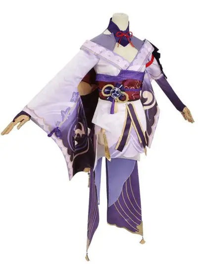 raiden shogun genshin impact изкуствена коса косплей рейдън шогун геншин импакт cosplay wig лилава омре кимоно лилаво панделка комплект
