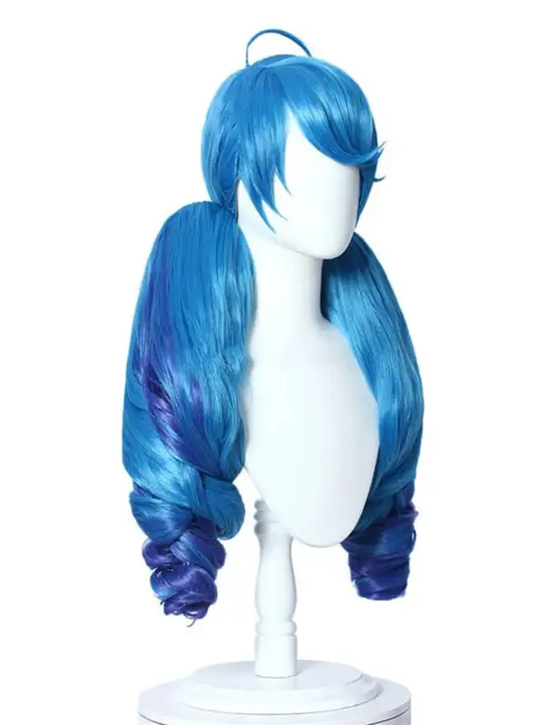 league of legends косплей костюм перука wig game cosplay costume гуен опашки омбре синя gwen ponytails curly blue къдрава