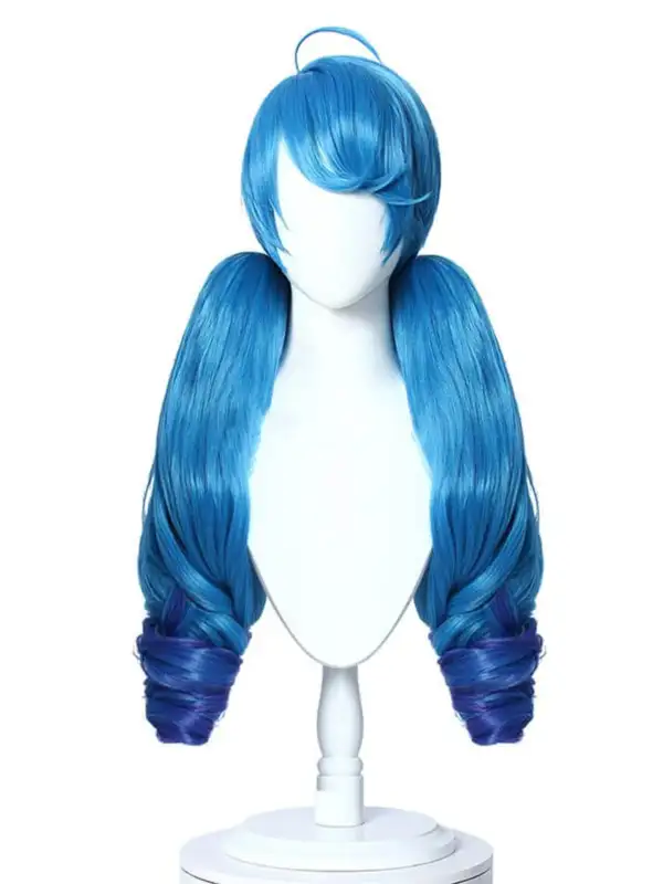 league of legends косплей костюм перука wig game cosplay costume гуен опашки омбре синя gwen ponytails curly blue къдрава