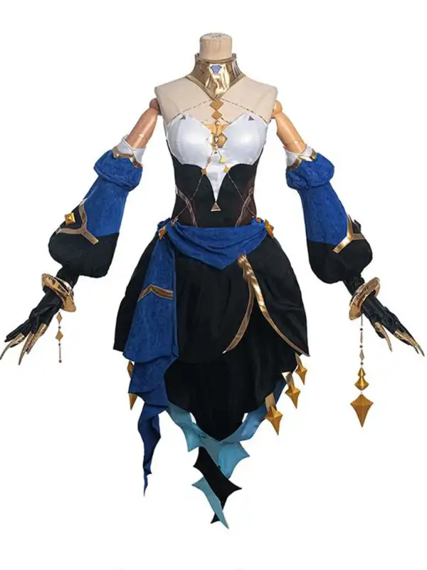 геншин импакт косплей genshin impact cosplay изкуствена коса перука layla лайла лейла дълга синя омбре wig костюм пола рокля 3д елементи комплект