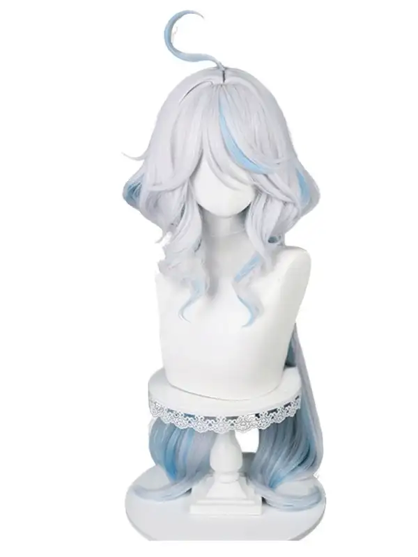 геншин импакт косплей genshin impact cosplay изкуствена коса перука furina wig white long ombre blue фурина fontaine бяла дълга омбре синя