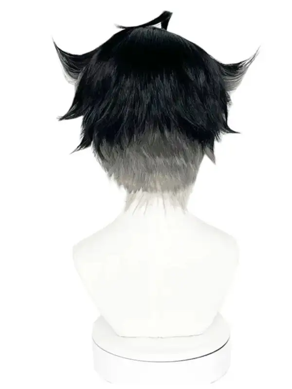 геншин импакт косплей genshin impact cosplay изкуствена коса перука wriothesley black silver ombre short wig къса черна сива омбре